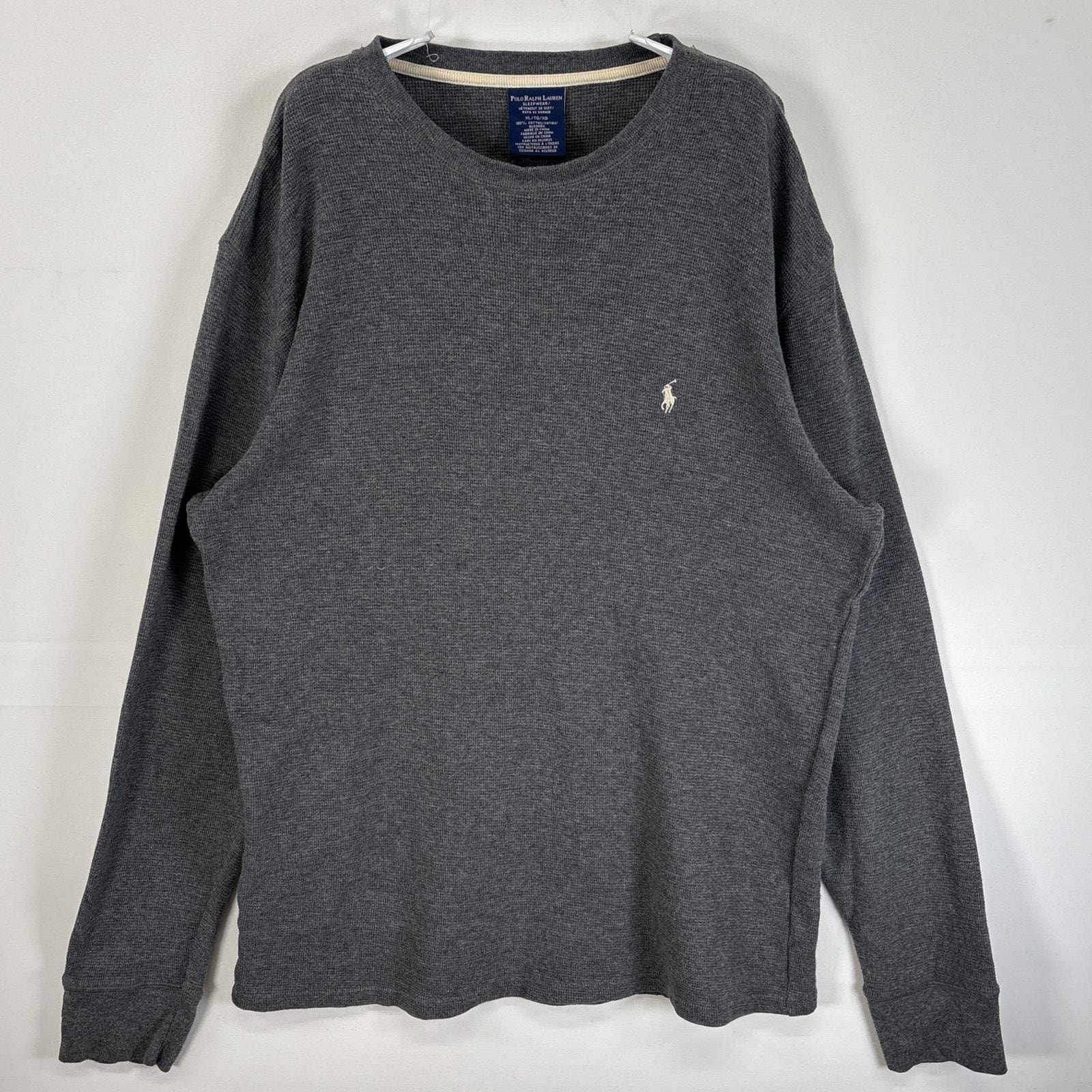 古着 ポロ・ラルフローレン POLO RALPH LAUREN 長袖Tシャツ サーマル ワッフル ロゴ 刺繍 肉厚 XL  グレー 無地 メンズ
