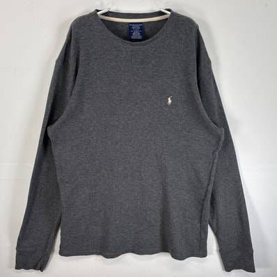 古着 ポロ・ラルフローレン POLO RALPH LAUREN 長袖Tシャツ サーマル ワッフル ロゴ 刺繍 肉厚 XL グレー 無地 メンズ