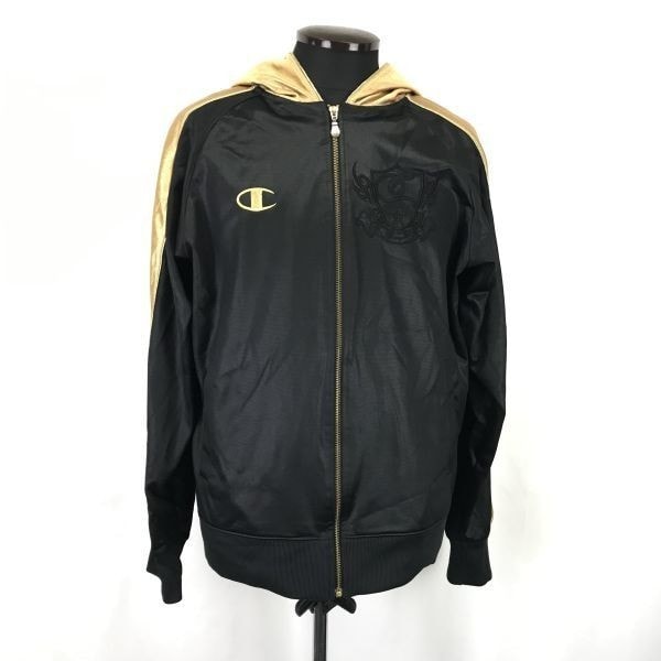 ゴールドウィン製★CHAMPION/チャンピオン★金フードパーカー【O/Mens size -XL/black×gold】トラックジャケット/ジャージ/Jumper◆BH161