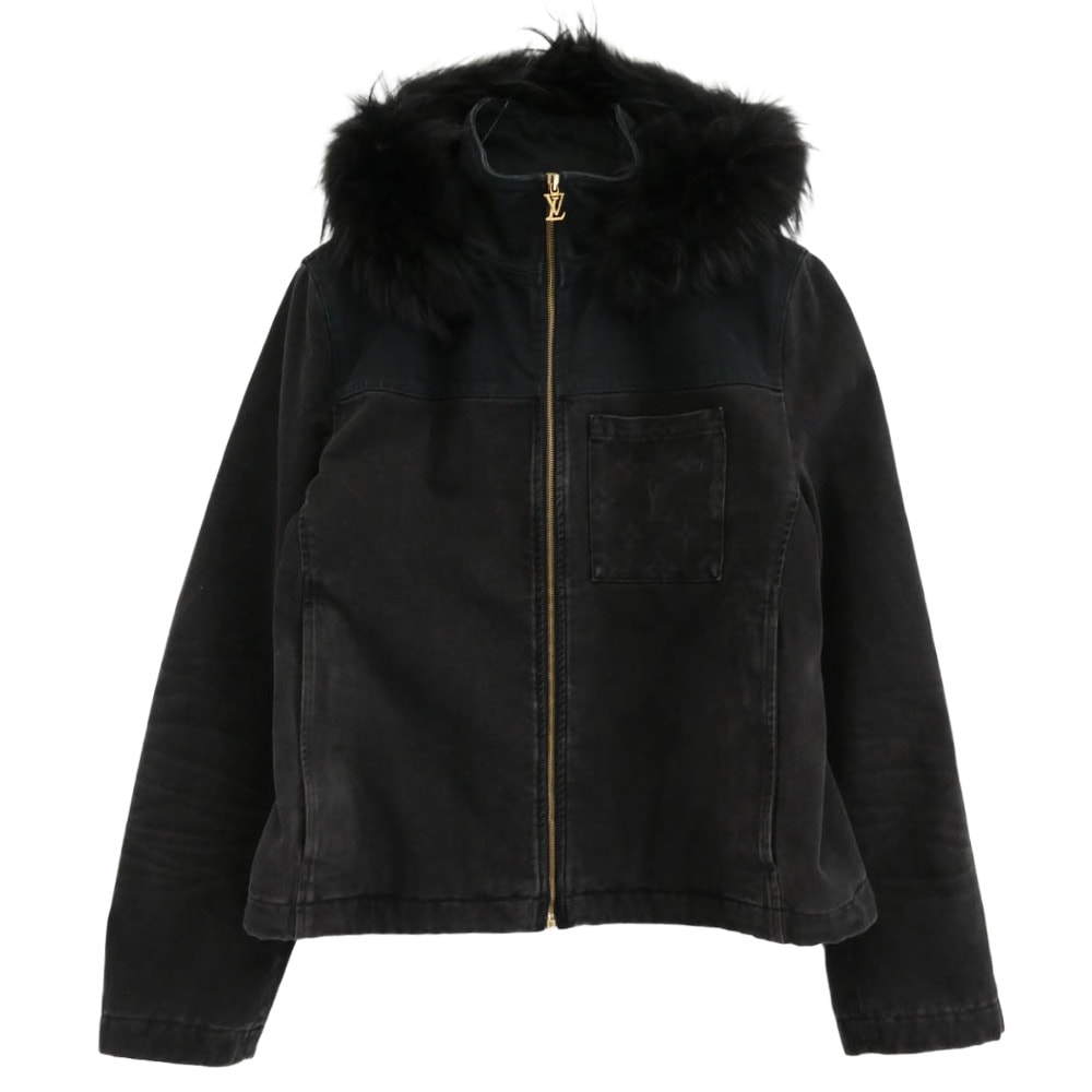 LOUIS VUITTON ルイ・ヴィトン ジャケット 24SS HQA05W ファー フーデッド 中綿 ジップアップ モノグラムポケット ジャケット ブルゾン ブラック系 52【中古】