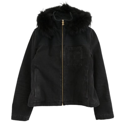 LOUIS VUITTON ルイ・ヴィトン ジャケット 24SS HQA05W ファー フーデッド 中綿 ジップアップ モノグラムポケット ジャケット ブルゾン ブラック系 52【中古】