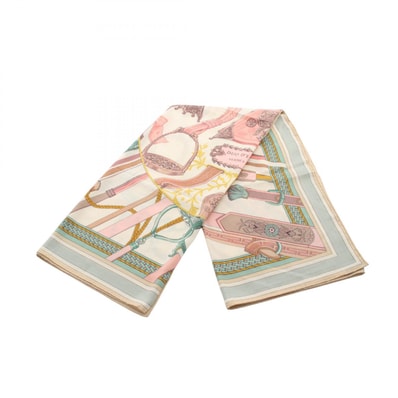 エルメス HERMES カレジェアン カレ140 DUO D'ETRIERS スカーフ 衣料品 シルク カシミヤ シルク レディース アイボリー系 / マルチカラー 【中古】