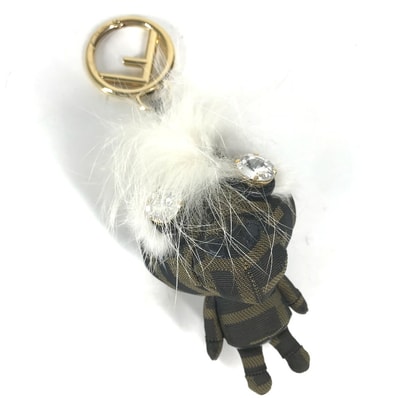 フェンディ FENDI ズッカ ロゴ モンスター スペースモンキー ファー ラインストーン キーホルダー 猿 バッグチャーム キャンバス ブラウン 美品