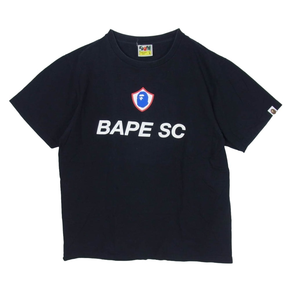 A BATHING APE アベイシングエイプ Tシャツ BAPE SC シールドロゴ プリント クルーネック 半袖 Tシャツ ブラック系 L【中古】