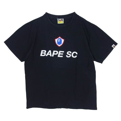 A BATHING APE アベイシングエイプ Tシャツ BAPE SC シールドロゴ プリント クルーネック 半袖 Tシャツ ブラック系 L【中古】