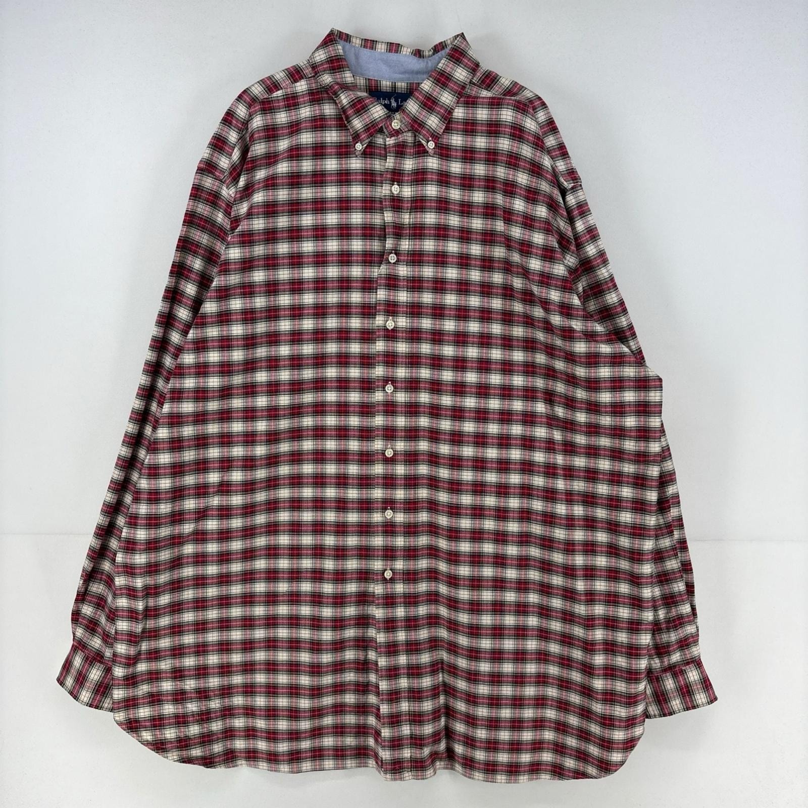 古着 ラルフローレン RALPH LAUREN 長袖シャツ ボタンダウン チェック柄 ワンポイントロゴ 大きいサイズ 2XL レッド系 メンズ