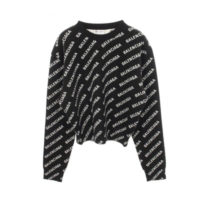バレンシアガ BALENCIAGA オールオーバーロゴ クルーネック ニット 衣料品 トップス コットン ウール レディース ブラック系 694255 【中古】