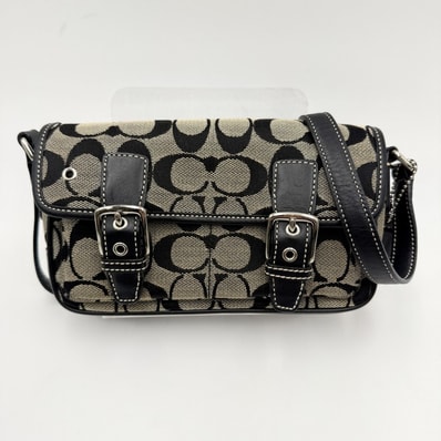 COACH(コーチ)シグネチャー ミニフィールドバッグ ショルダーバッグ キャンバス レザー ブラック系 シルバートーン 6844