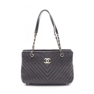 シャネル CHANEL Vステッチ シェブロン トートバッグ バッグ レザー レディース ブラック系 【中古】