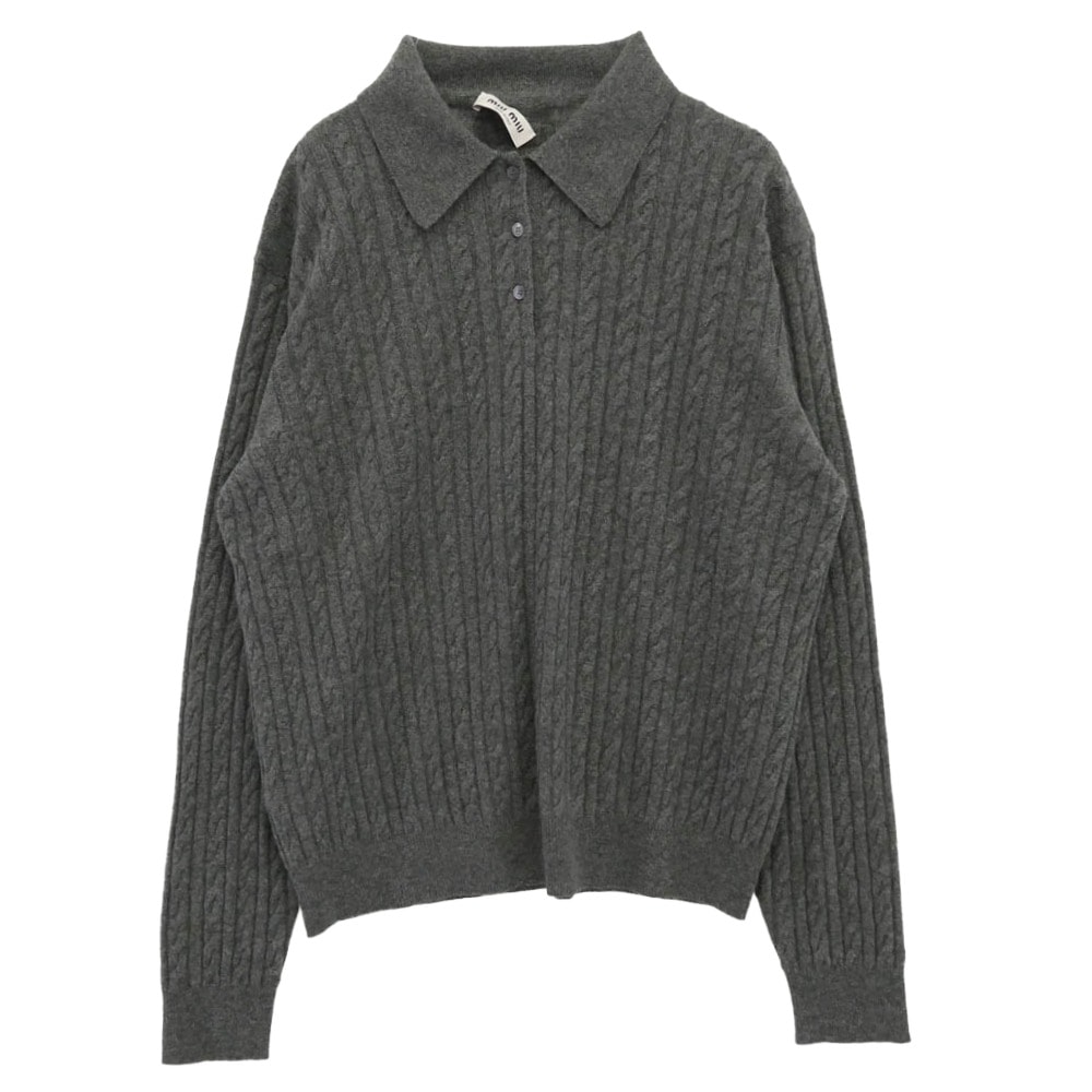 MIUMIU ミュウミュウ ニット MMLB42 2024 ロゴ カシミヤ ケーブル ニット セーター グレー グレー系 44【中古】