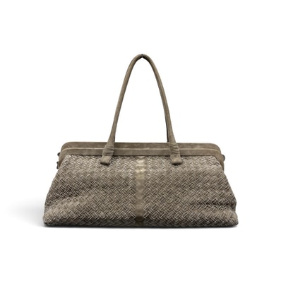 BOTTEGA VENETA 希少 美品 LAVORAZIONE FATTA A MANO RIMITED EDITION イントレチャート ボールチェーン 世界150点限定 131670 ハンドバッグ スエード BV ABランク 中古 鑑定済