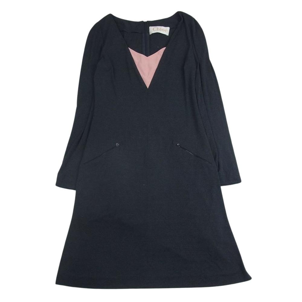 Chloe クロエ ワンピース Vネック ポケット付き ワンピース チャコール系【中古】