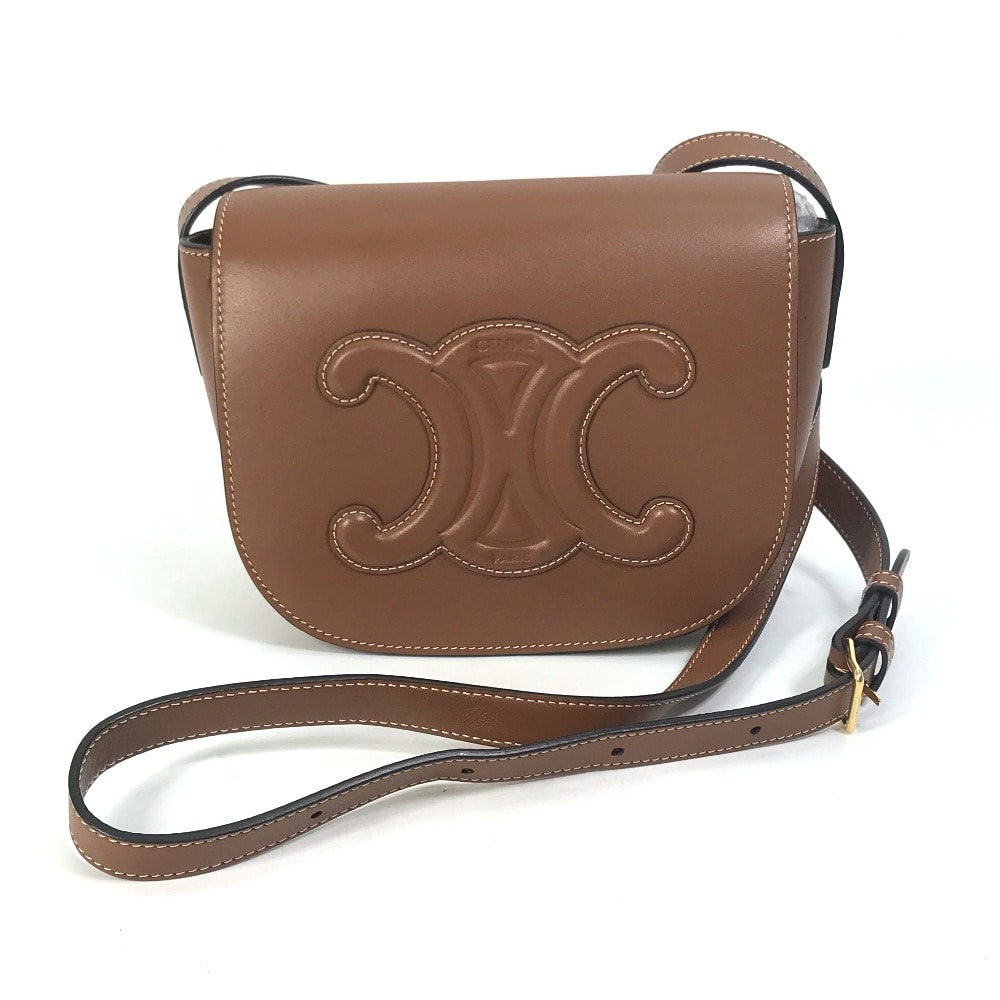 セリーヌ CELINE フォルコ キュイル トリオンフ 198263DU3 斜め掛け ポシェット カバン ショルダーバッグ レザー タン ブラウン 美品