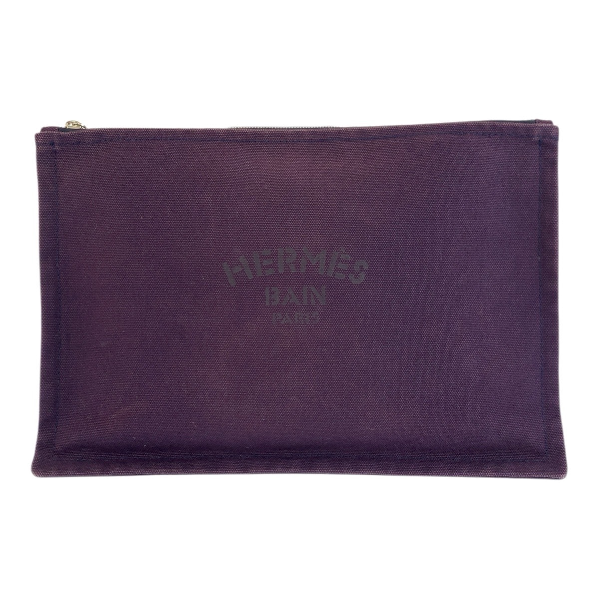 HERMES エルメス ヨッティング トゥルースフラットGM パープル シルバー金具 コットン クラッチバッグ ポーチ 601739 【中古】