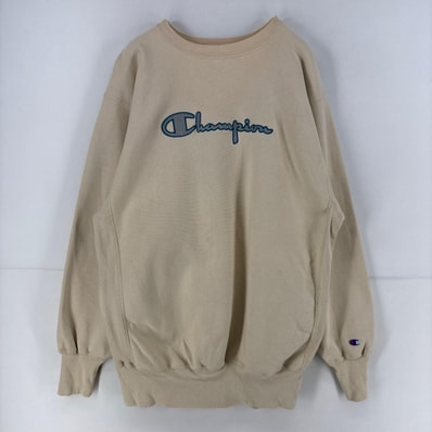 古着 90's/90年代 チャンピオン Champion USA製 スウェット ロゴ リバースウィーブ 刺繍 クルーネック 2XL ベージュ メンズ