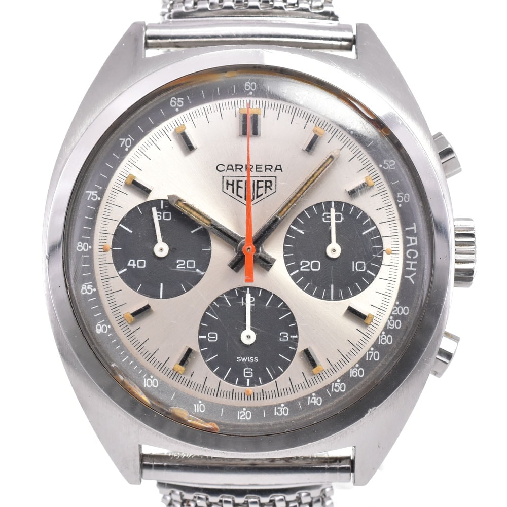 ホイヤー Heuer 73653 ヴィンテージ カレラ バルジュー7736 シルバー 手巻き メンズ 良品 腕時計 H#150246