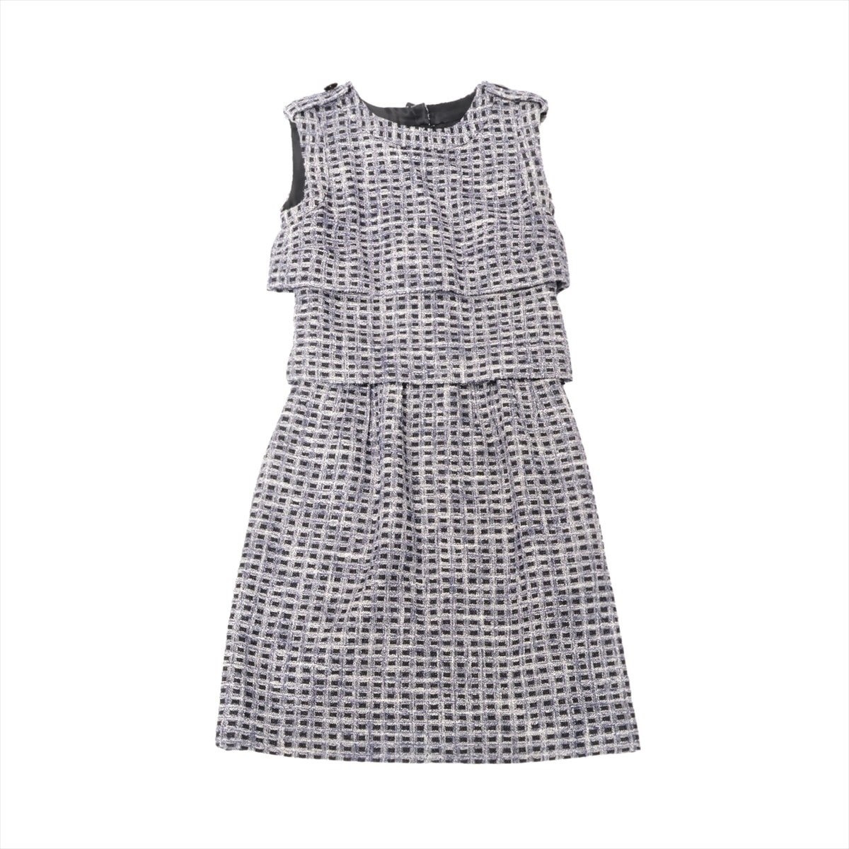 シャネル CHANEL ツイード ノースリープ 34 ココマーク ボタン ワンピース【中古】