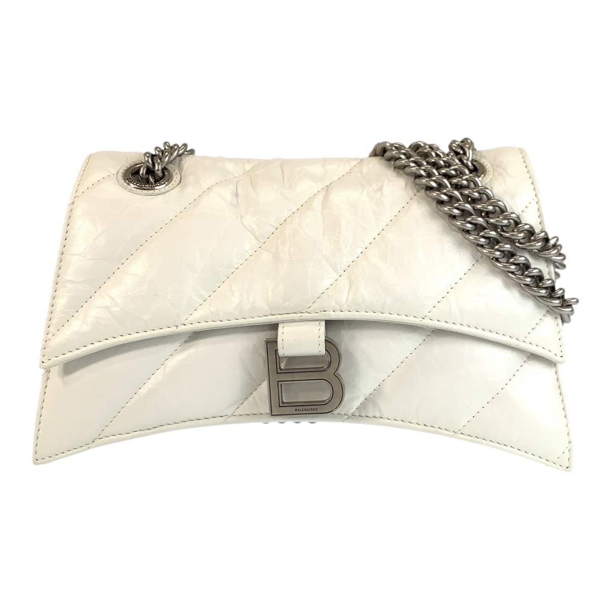 美品 BALENCIAGA バレンシアガ アワーグラス クラッシュチェーンバッグ ホワイト シルバー金具 レザー ショルダーバッグ 601998 【中古】