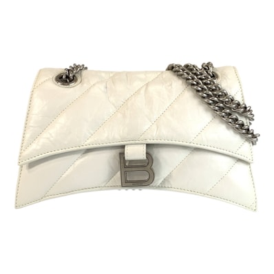 美品 BALENCIAGA バレンシアガ アワーグラス クラッシュチェーンバッグ ホワイト シルバー金具 レザー ショルダーバッグ 601998 【中古】