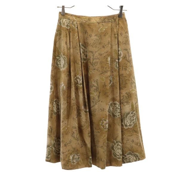 Burberrys バーバリーズ 90s オールド シルクブレンド 花柄 ミモレ丈 タック スカート 9 ブラウン系