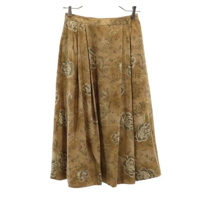 Burberrys バーバリーズ 90s オールド シルクブレンド 花柄 ミモレ丈 タック スカート 9 ブラウン系