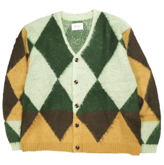 B:MING by BEAMS ビーミング バイ ビームス 24AW ambiance Shaggy Diamond Pattern Cardigan シャギーダイアモンドパターンカーディガン ONE SIZE Green ニット アーガイル トップス