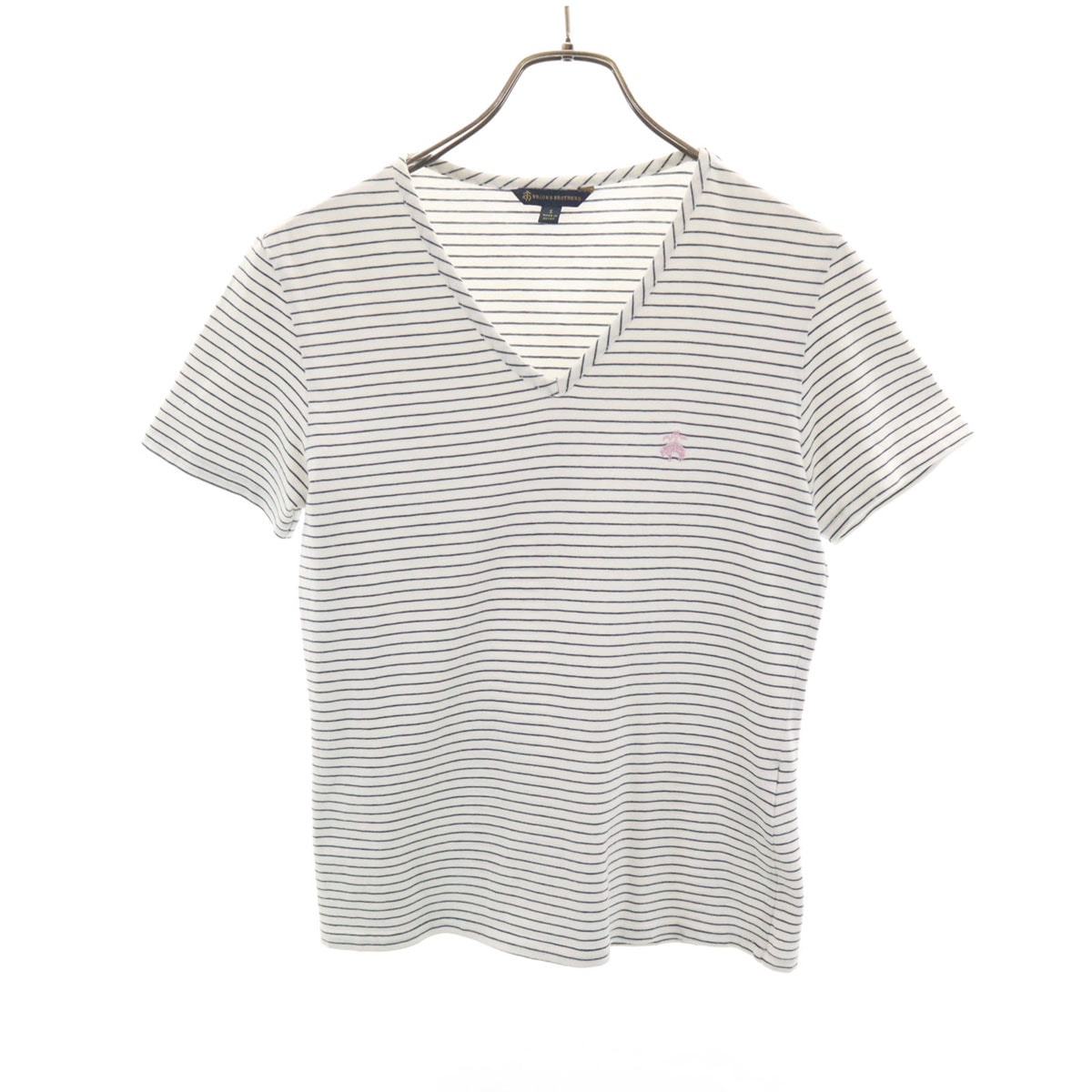 Brooks Brothers ブルックスブラザーズ ボーダー柄 半袖 Vネック Tシャツ S ホワイト