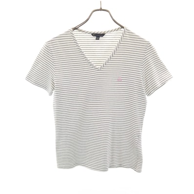 Brooks Brothers ブルックスブラザーズ ボーダー柄 半袖 Vネック Tシャツ S ホワイト