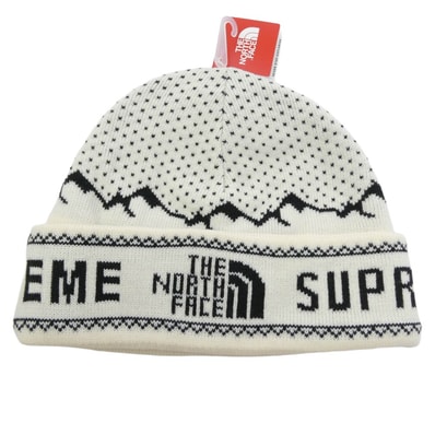 Supreme シュプリーム ニットキャップ × The North Face ノースフェイス Fold Beanie フォールド ビーニー ニットキャップ ブラック系 ホワイト系【極上美品】【中古】