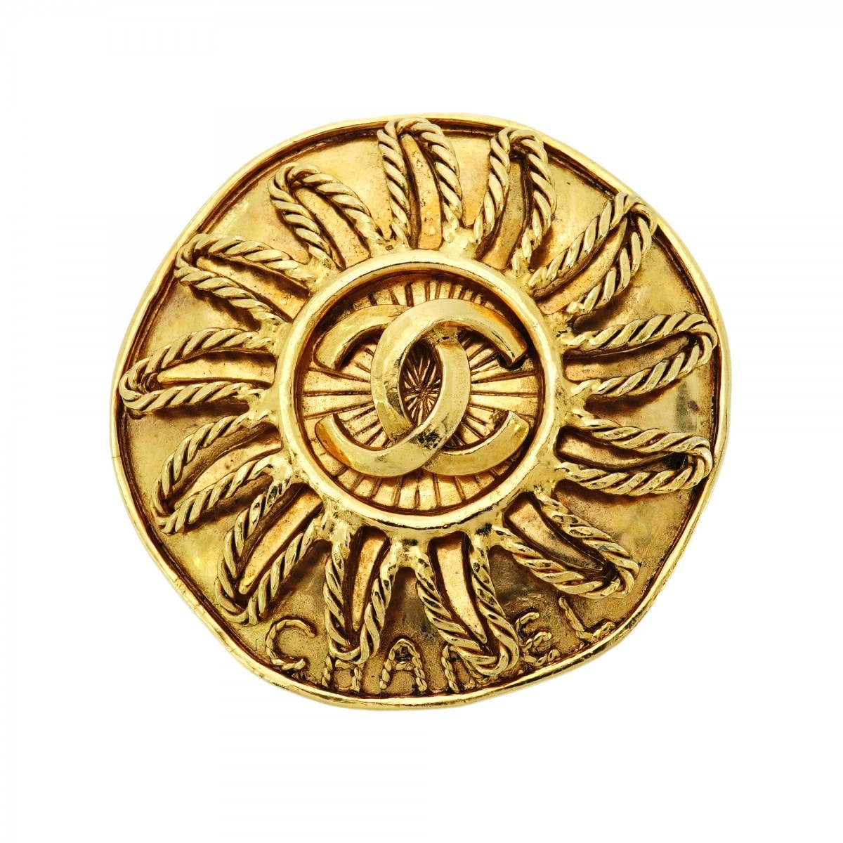 ★最終価格【6jcb0762-k】シャネル ブローチ ヴィンテージ ココマーク シャネルロゴ 丸型 サークル GPメッキ ゴールド【中古】レディース