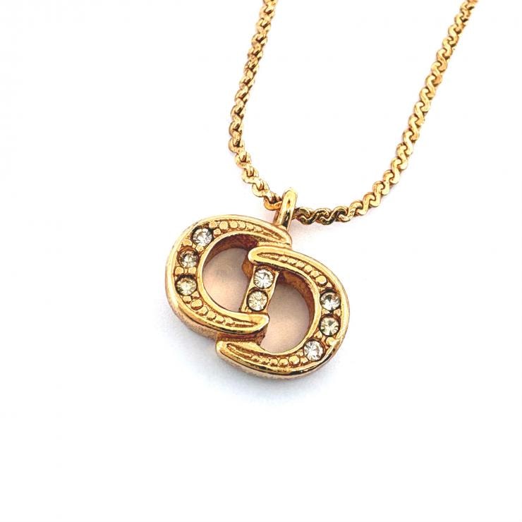 クリスチャンディオール CDロゴ ネックレス ゴールド GP ラインストーン Christian Dior 正規品【鑑定済み】