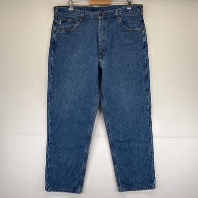 古着 カーハート Carhartt デニムパンツ ワーク ワンポイントロゴ ジーンズ ジーパン 大きいサイズ テーパード w38 L30 ブルー メンズ