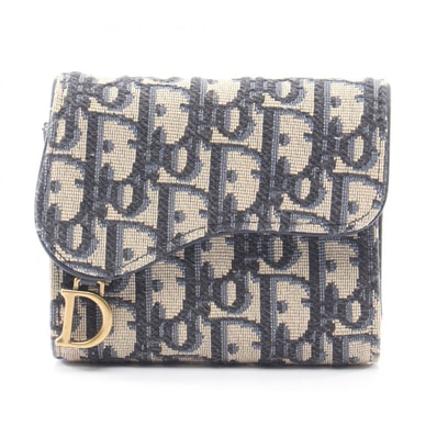 ディオール Dior Saddle Lotus サドル ロータス ウォレット 三つ折り財布 財布 キャンバス レディース ベージュ系 / ネイビー系 S5912CTZQ 【中古】