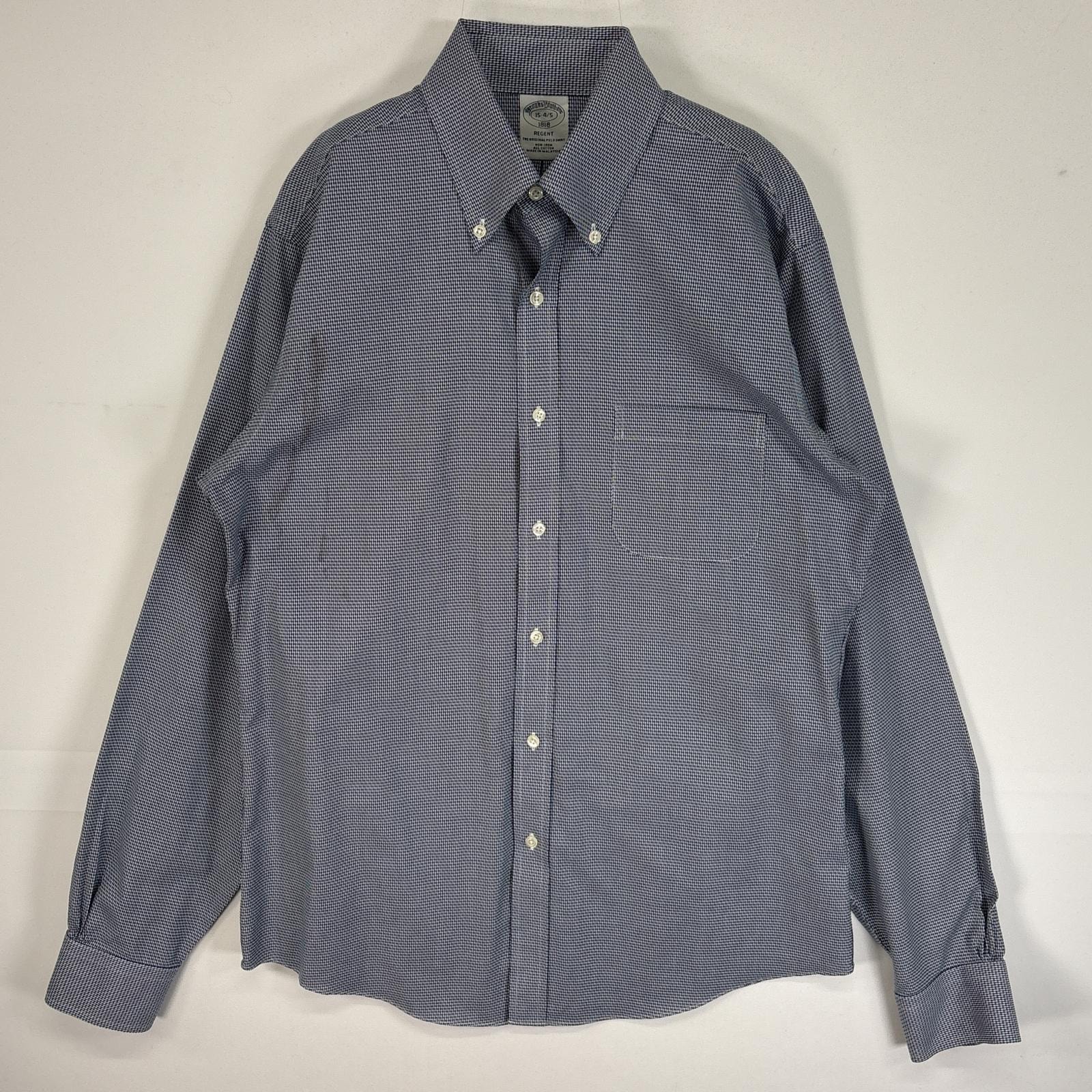 古着 ブルックスブラザーズ Brooks Brothers 長袖シャツ 千鳥柄 胸ポケ ボタンダウン 15-4/5 S-M  ネイビー チェック メンズ