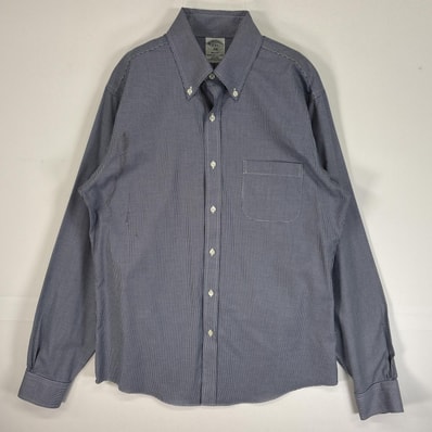 古着 ブルックスブラザーズ Brooks Brothers 長袖シャツ 千鳥柄 胸ポケ ボタンダウン 15-4/5 S-M ネイビー チェック メンズ