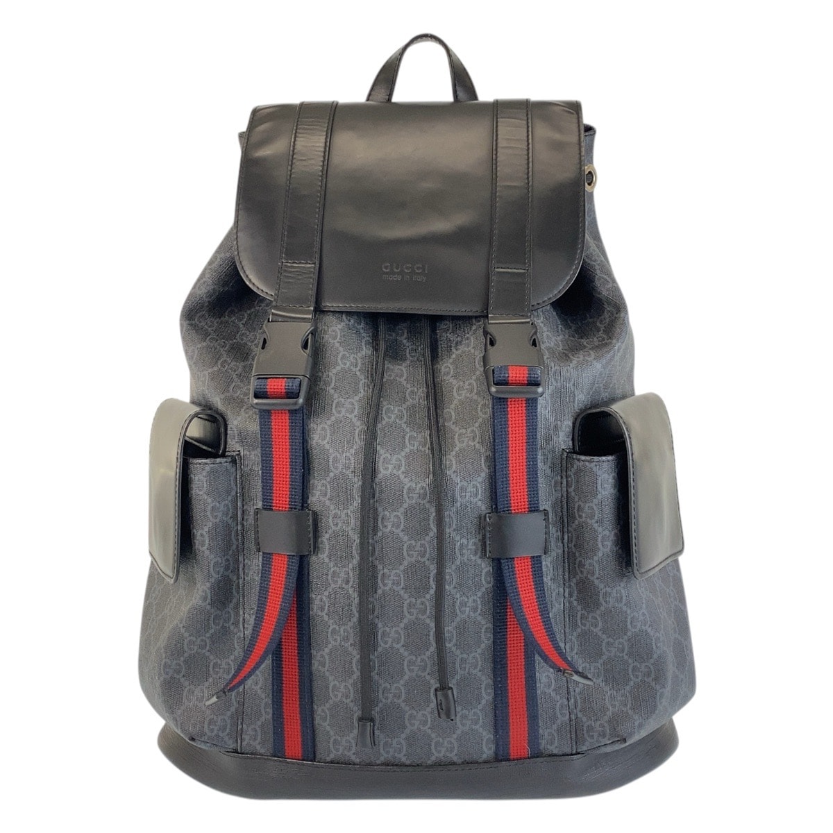 美品 GUCCI グッチ シェリーライン ブラック 黒 シルバー金具 GGスプリームキャンバス レザー/ リュックサック バックパック 504517 【中古】