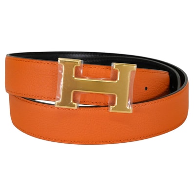 HERMES エルメス ベルト Hベルト コンスタンス32 リバーシブル オレンジ/黒 (ブラック) トゴ/ボックスカーフ #85 ゴールド金具 W刻印 新品