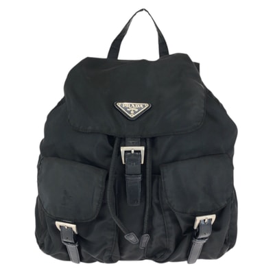 美品 PRADA プラダ テスート 三角ロゴプレート ブラック 黒 シルバー金具 ナイロン レザー/ リュックサック バックパック 601169 【中古】