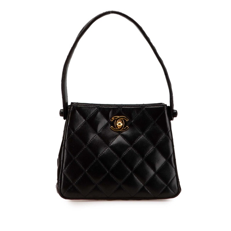シャネル マトラッセ ココマーク ミニハンドバッグ ブラック ラムスキン レディース CHANEL 【中古】