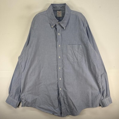 古着 ブルックスブラザーズ Brooks Brothers 長袖シャツ USA製 胸ポケ ボタンダウン XL ブルー系 無地 メンズ
