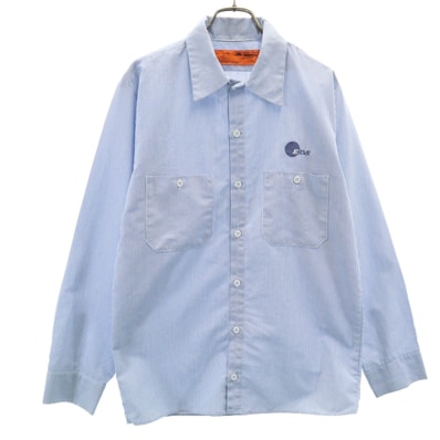 RED KAP レッドキャップ ストライプ柄 長袖 ワークシャツ L ブルー系