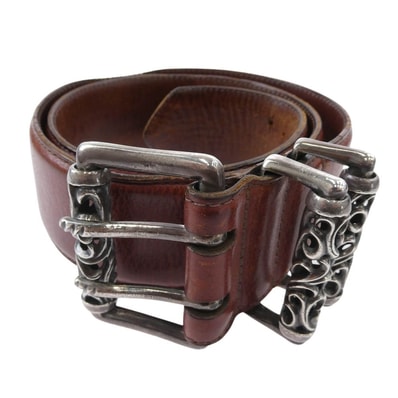 CHROME HEARTS クロムハーツ(原本無) ベルト BLT ROLLER 3PC オールド ダブルピン 3ピース ローラー レザー ベルト ブラウン ブラウン系 33【中古】