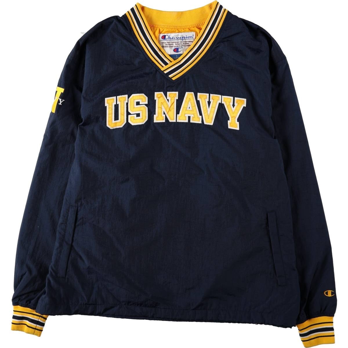古着 90年代 チャンピオン Champion USNA 海軍兵学校 Vネック カレッジ ナイロンプルオーバー メンズL相当/eaa671817