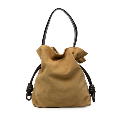ロエベ アナグラム フラメンコ トートバッグ ショルダーバッグ 巾着 ベージュ ブラウン スウェード レディース LOEWE 中古