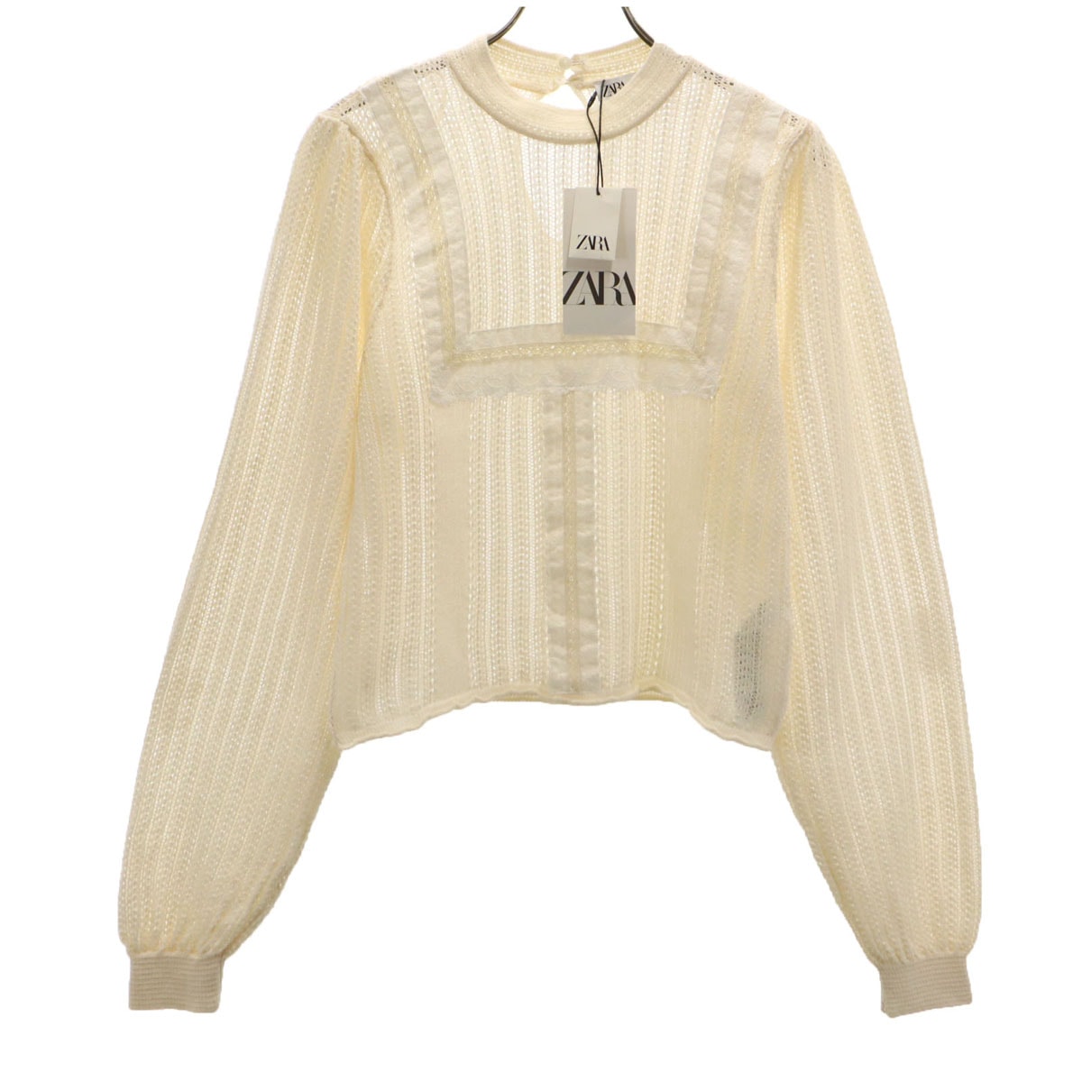 未使用 ZARA ザラ 長袖 レースデザイン ニット M アイボリー