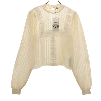 未使用 ZARA ザラ 長袖 レースデザイン ニット M アイボリー