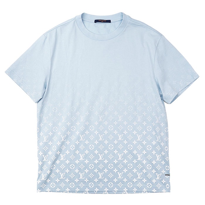 【美品】LOUIS VUITTON ルイ・ヴィトン カットソー 2023SS グラディエント モノグラム LV ロゴ グラデーション コットン100% 天竺 プルオーバー クルーネック 丸首 半袖 Tシャツ トップス メンズ L サックスブルー 青 イタリア製