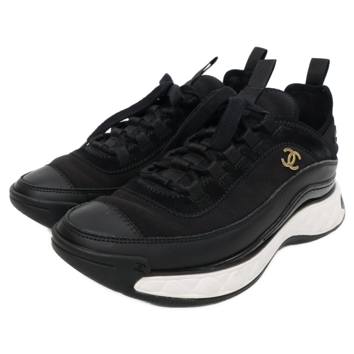 シャネル G35617 Y53646 ベルベットカーフスキン&ミックスファイバー ココマーク マトラッセエンボスソール ローカットスニーカー 38