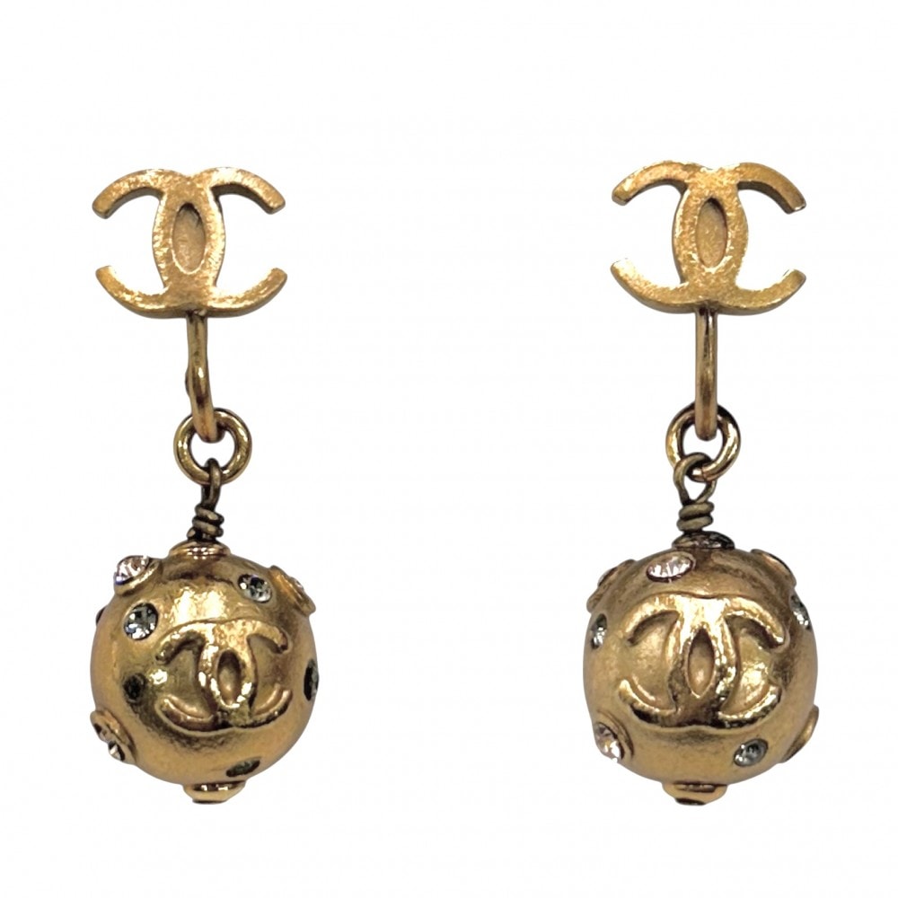 CHANEL シャネル イヤリング ココマーク スイング アクセサリー ヴィンテージ GP  ラインストーン   03P ゴールド レディース 約14.9g 2003年【中古品】