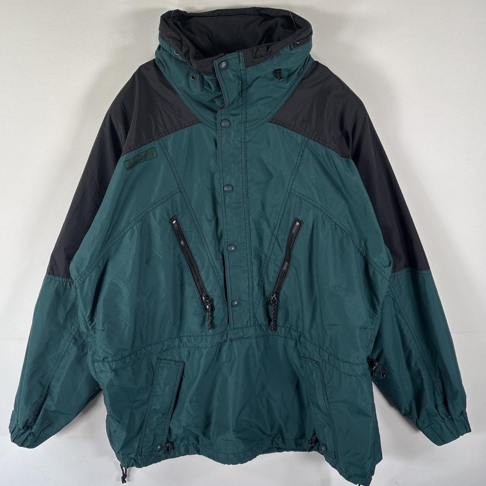 古着 90's/90年代 コロンビア Columbia アノラックパーカー ツートンカラー プルオーバー ハーフジップ  グリーン系 メンズ